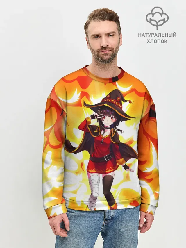 Мужской свитшот базовый с принтом «Коносуба — MeguminKonoSuba»