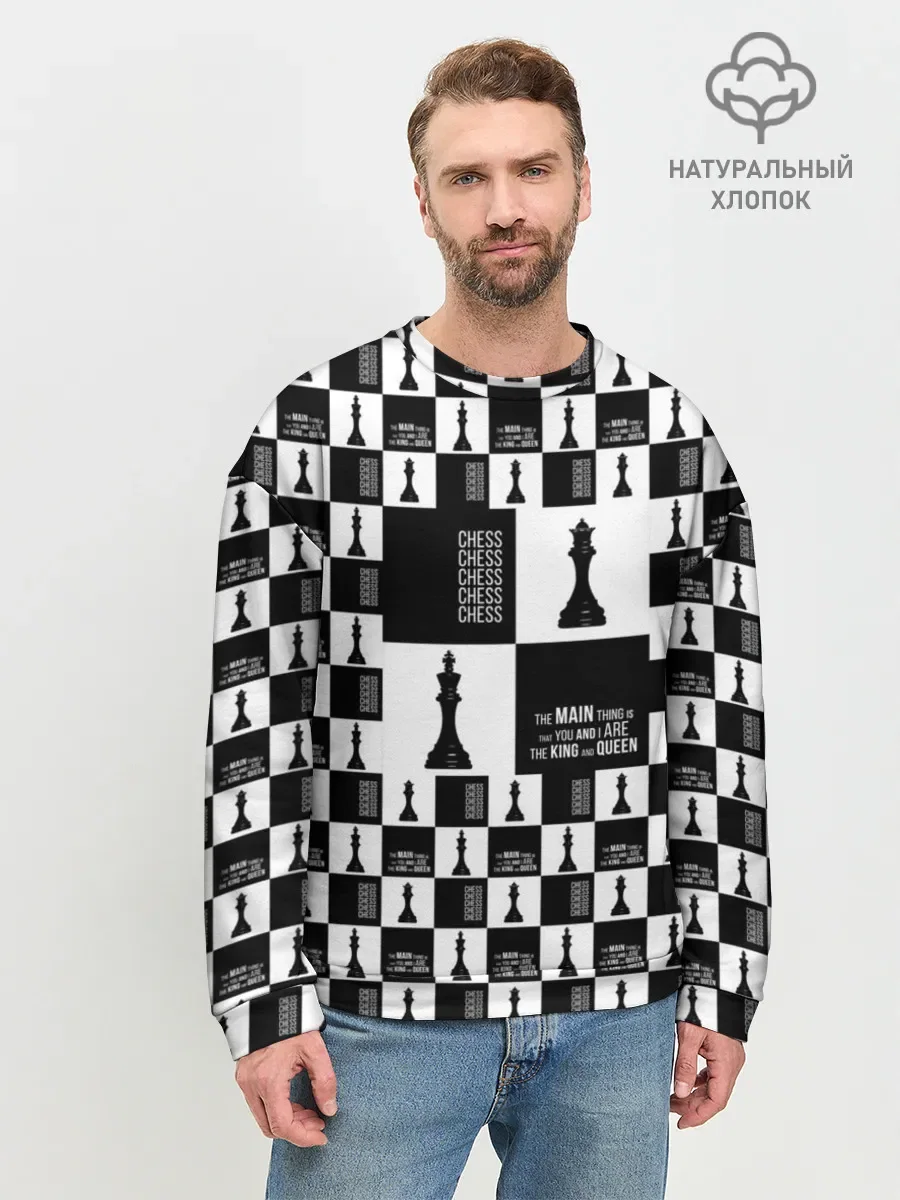 Мужской хлопковый свитшот «Chess» — принт крупно