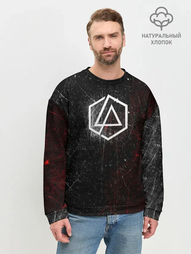 Мужской свитшот базовый с принтом «Hexagon — Linkin Park Logo»