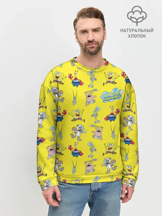 Мужской свитшот базовый с принтом «Губка Боб — SpongeBob pattern»