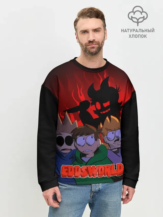 Мужской свитшот базовый с принтом «Eddsworld — Tord devil»