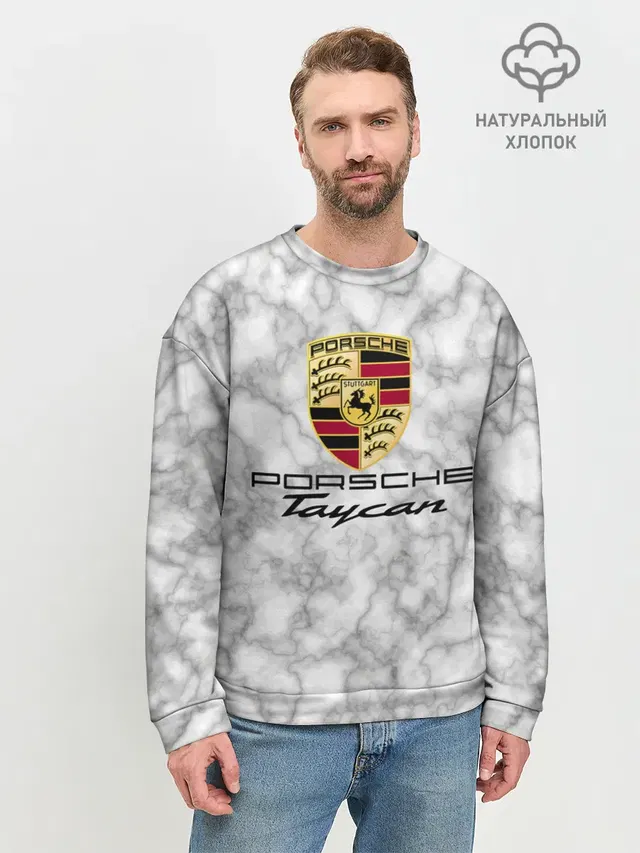 Мужской свитшот базовый с принтом «Porsche Taycan — [Porsche Taycan] - Как у Литвина»