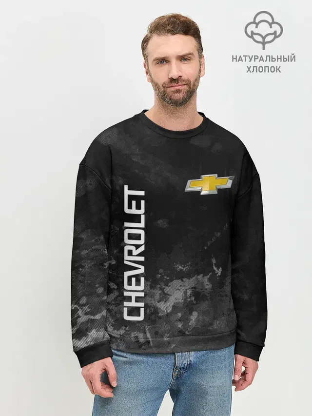 Мужской свитшот базовый с принтом «Bowtie logo — Chevrolet, gray»