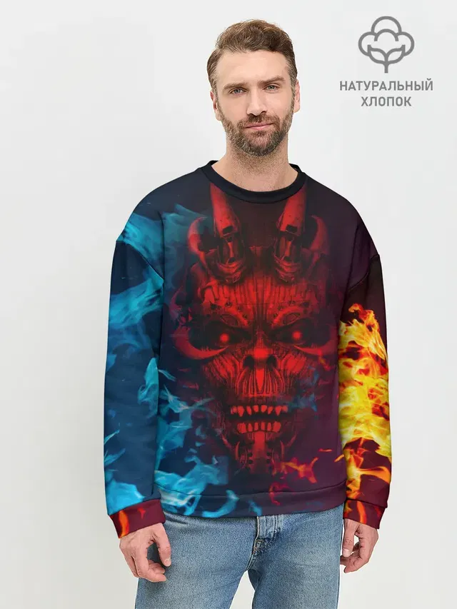 Мужской свитшот базовый с принтом «Diablo Fire Ice»