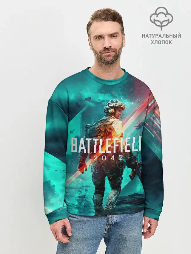 Мужской свитшот базовый с принтом «Battlefield 2042 игровой арт»