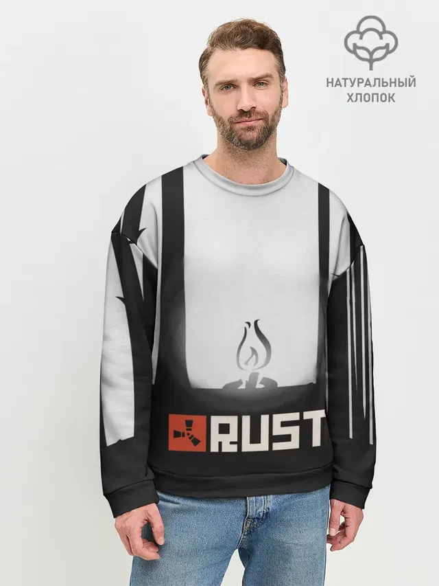 Мужской свитшот базовый с принтом «Rust — Огонёк из Раста»