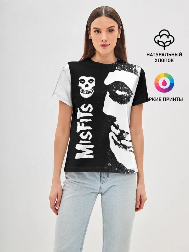 Женская базовая футболка с принтом «Разный рок — MISFITS [1]»