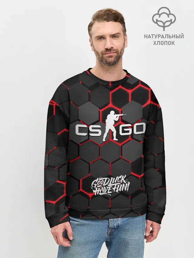 Мужской свитшот базовый с принтом «Counter-Strike — CS:GO 3D плиты»