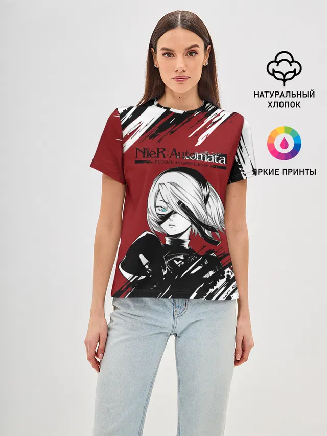 Женская базовая футболка с принтом «ЙоРХа Nier Automata»