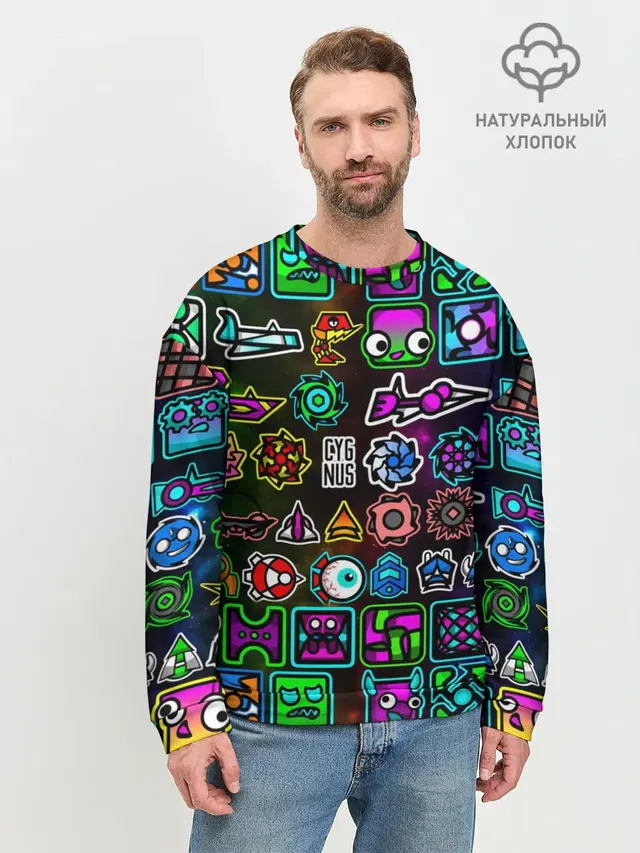 Мужской свитшот базовый с принтом «Geometry Dash Герои»