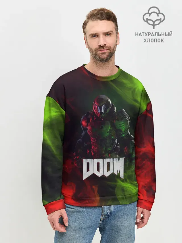 Мужской свитшот базовый с принтом «Дум — Doomguy»