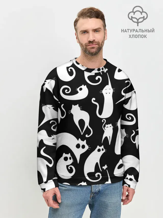 Белые коты на черном фоне