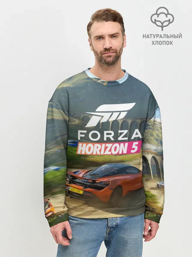 Мужской свитшот базовый с принтом «Forza Horizon — Forza Horizon 5, игра»
