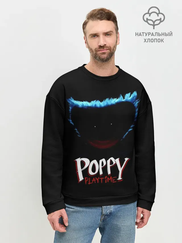 Мужской свитшот базовый с принтом «Poppy Playtime — Huggy Wuggy»