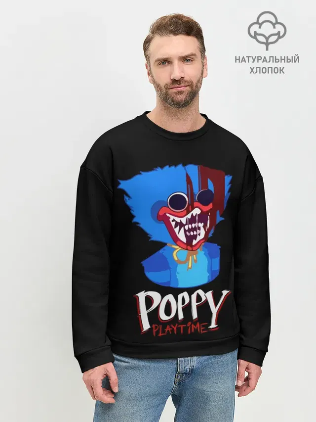 Мужской свитшот базовый с принтом «Poppy Playtime — Poppy Playtime, Huggy Wuggy»