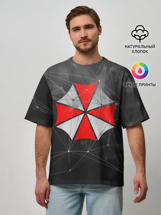 Мужская футболка оверсайз с принтом «Plexus network — UMBRELLA CORP»