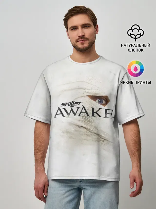 Мужская футболка оверсайз с принтом «Awake»