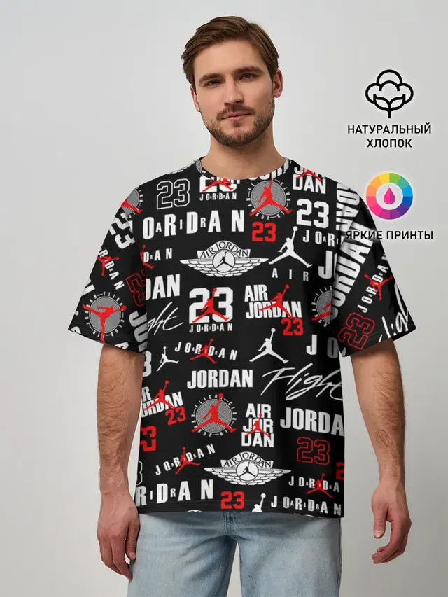 Мужская футболка оверсайз с принтом «НБА — MICHAEL JORDAN LOGOBOMBING»