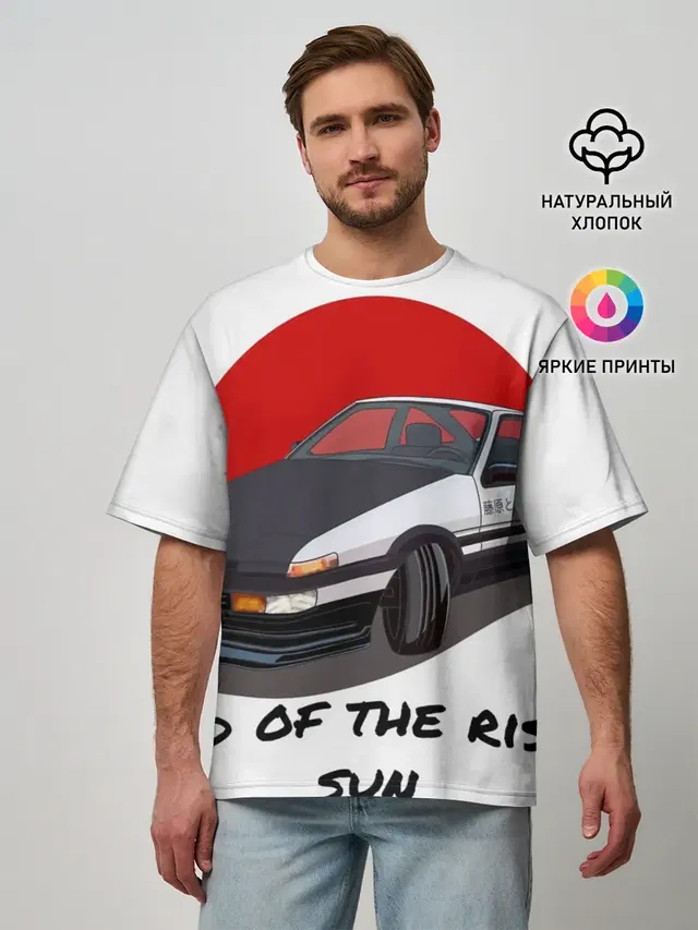Мужская футболка оверсайз с принтом «Toyota Sprinter Trueno AE86 — Land of the rising sun»