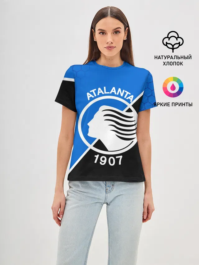 Женская базовая футболка с принтом «FC Atalanta — ФК АТАЛАНТА»