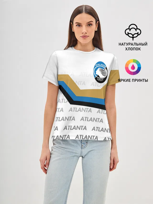 Женская базовая футболка с принтом «Atlatna — FC ATALANTA — ФК АТАЛАНТА»