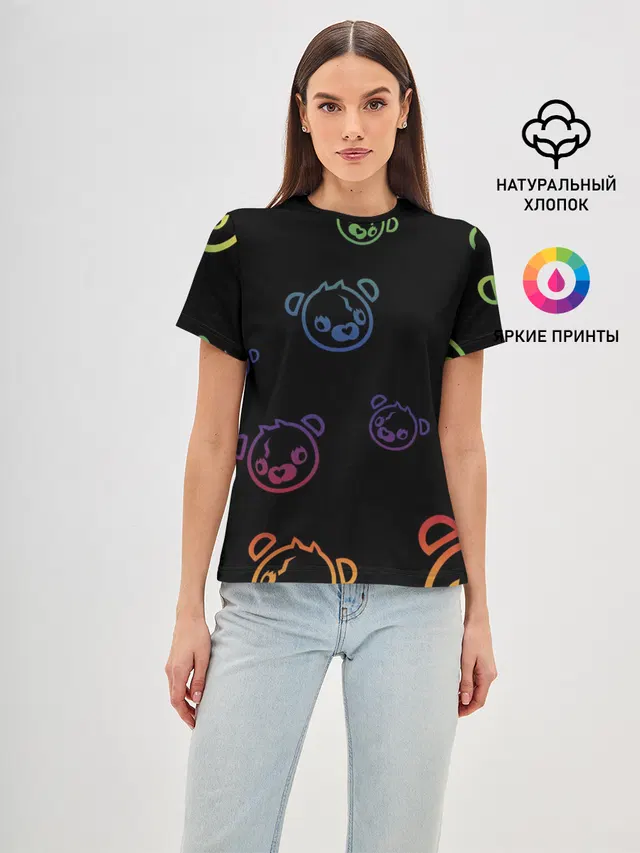 Женская базовая футболка с принтом «Фортнайт — Colorful Bear»