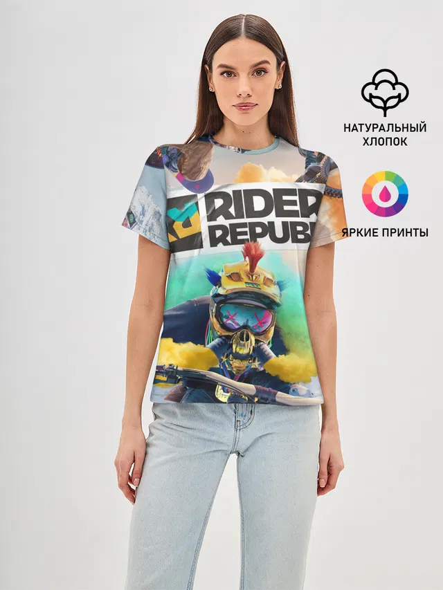 Женская базовая футболка с принтом «Разные игры — Riders Republic»