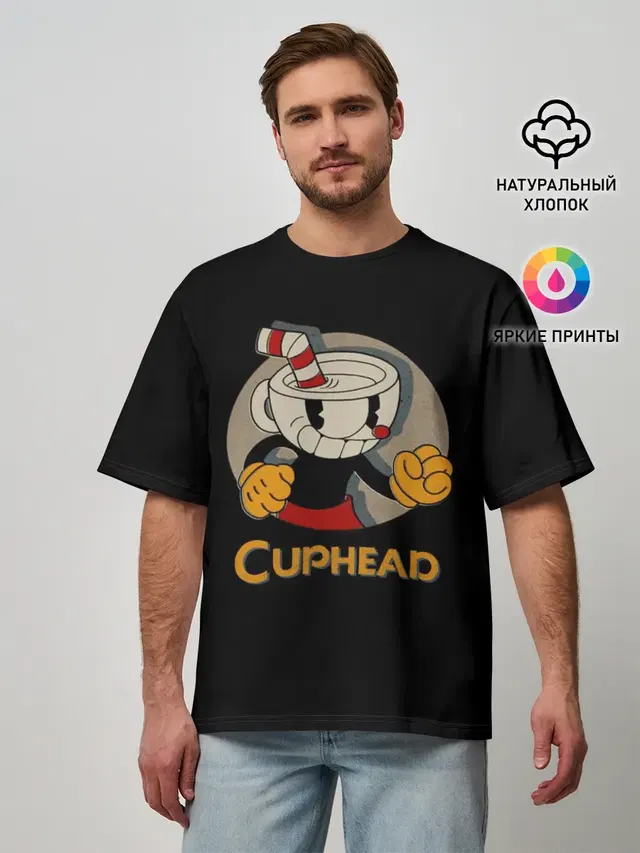 Мужская футболка оверсайз с принтом «Cuphead»