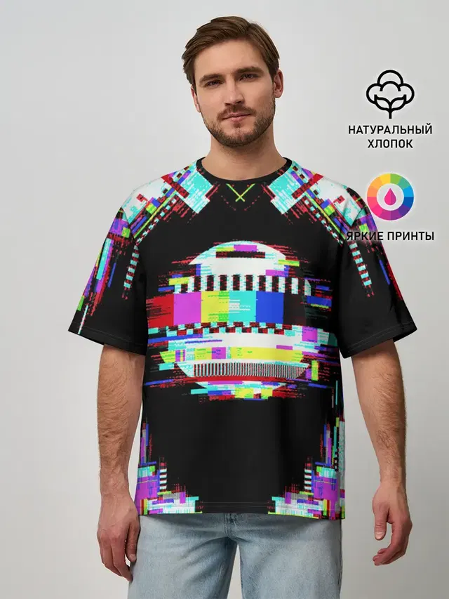 Мужская футболка оверсайз с принтом «Glitch — Glitch VHS»