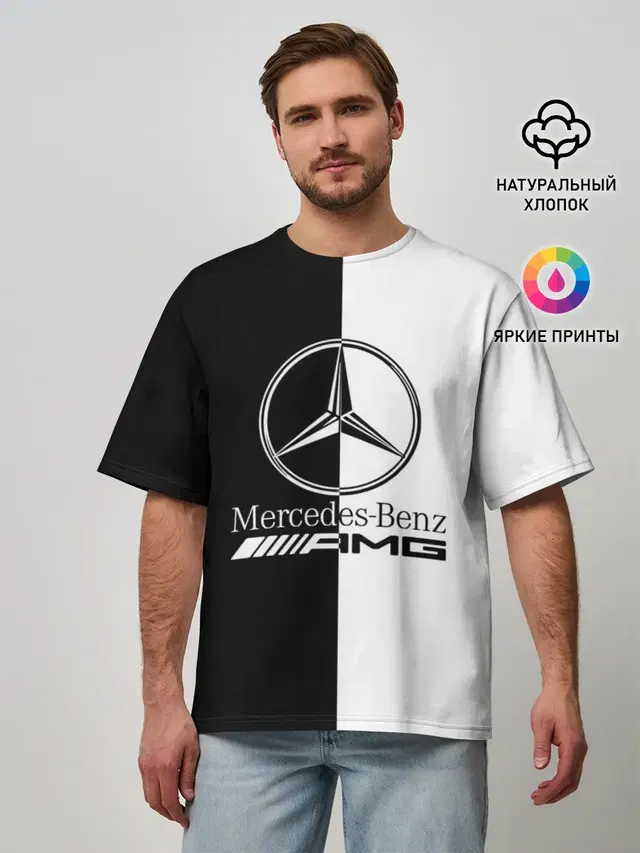 Мужская футболка оверсайз с принтом «Merсedes — MERCEDES-BENZ»