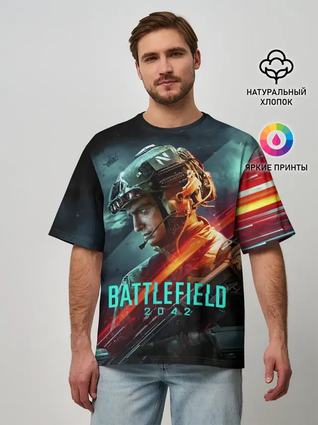 Мужская футболка оверсайз с принтом «Battlefield 2042 game art»