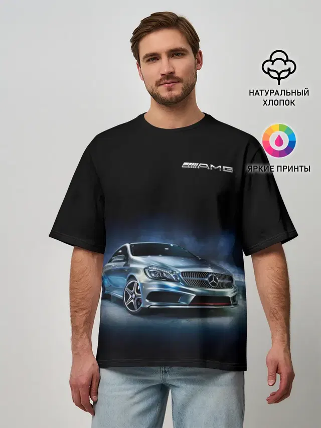 Мужская футболка оверсайз с принтом «Merсedes — Mercedes AMG»