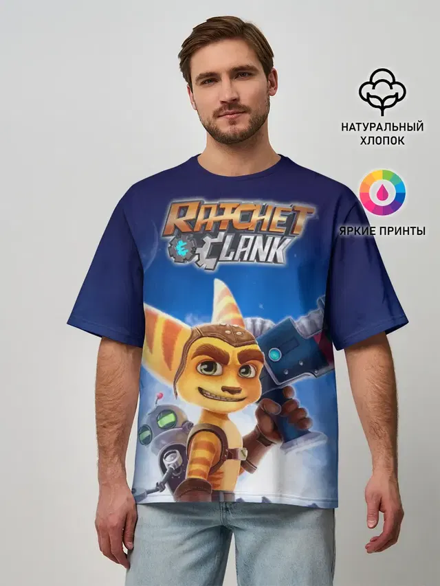 Мужская футболка оверсайз с принтом «Ratchet & Clank — Рэтчет и Кланr»