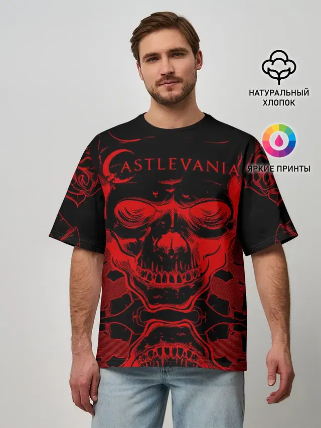 Мужская футболка оверсайз с принтом «Castlevania — Castlevania red»