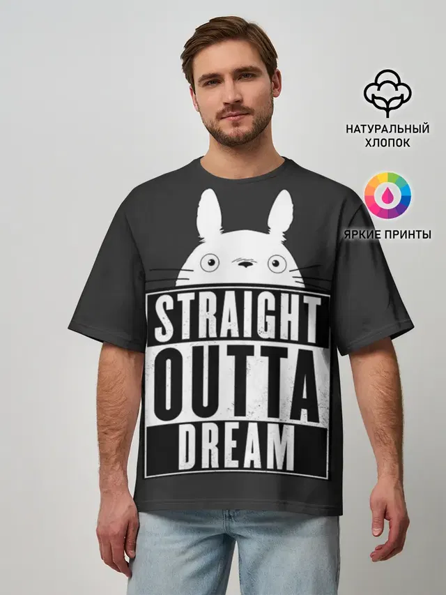 Мужская футболка оверсайз с принтом «Тоторо Straight outta dream»