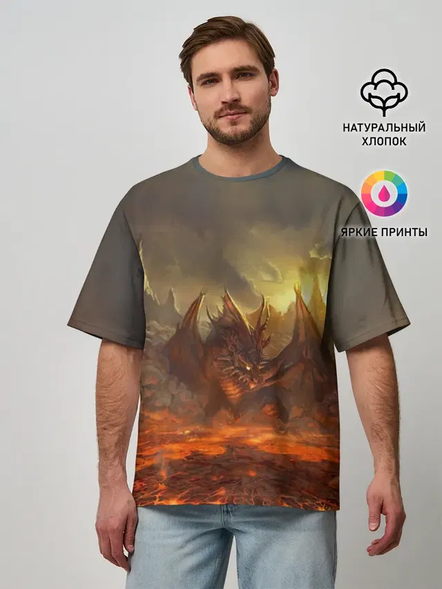 Мужская футболка оверсайз с принтом «LineAge II — Fire Dragon»