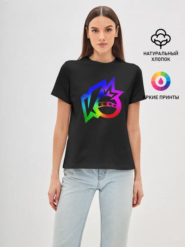 Женская базовая футболка с принтом «The knockout city — Knockout city. Rainbow logo»