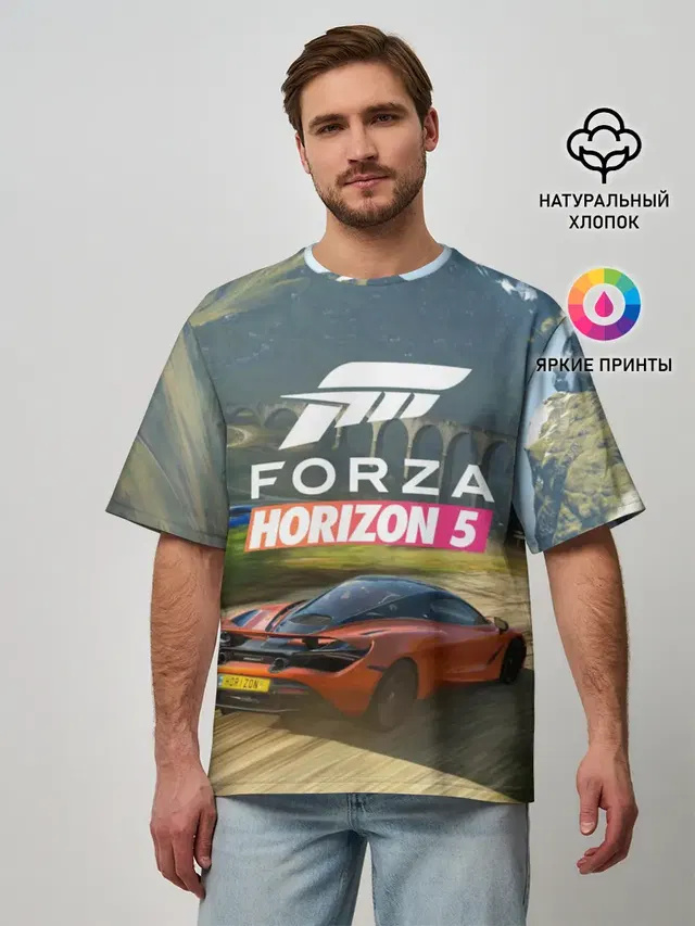 Мужская футболка оверсайз с принтом «Forza Horizon — Forza Horizon 5, игра»