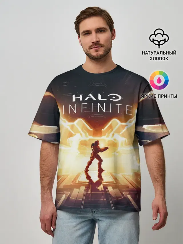 Мужская футболка оверсайз с принтом «Halo infinite Мастер Чиф»