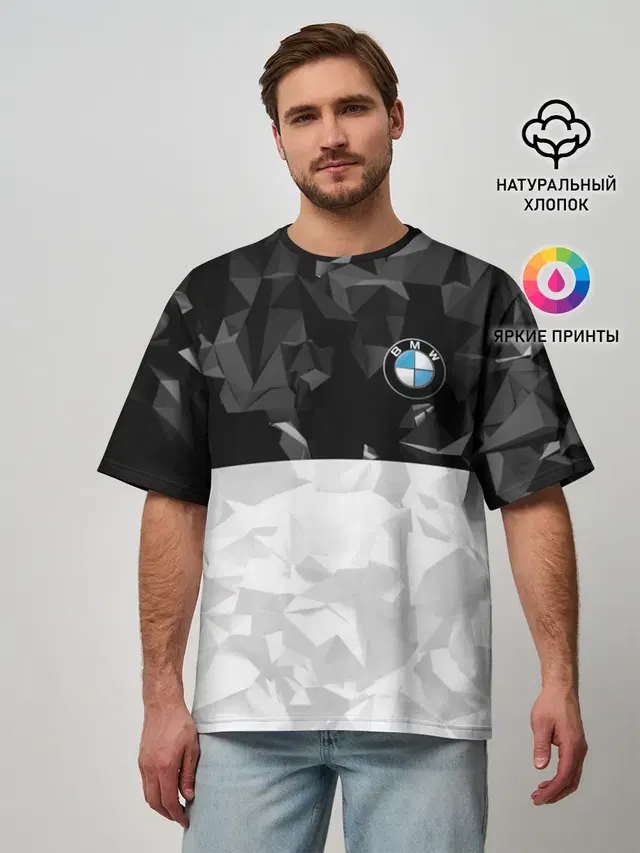 Мужская футболка оверсайз с принтом «BMW — BMW BLACK COLLECTION»