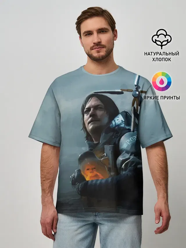 Мужская футболка оверсайз с принтом «Death Stranding — Сэм - DEATH STRANDING»