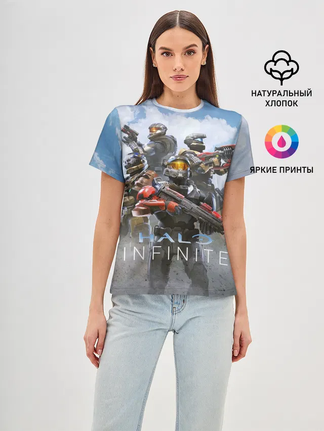 Женская базовая футболка с принтом «Halo infinite Мультиплеер»