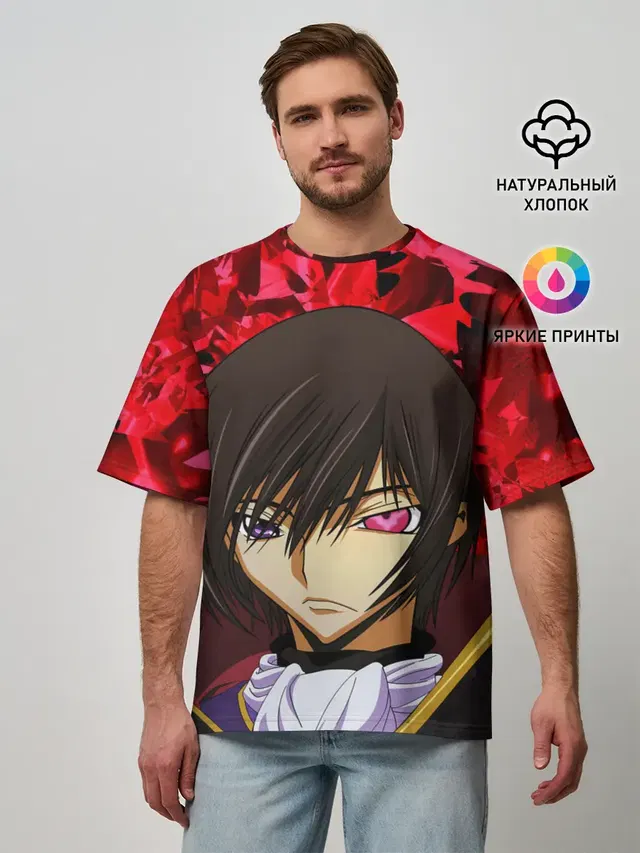 Мужская футболка оверсайз с принтом «Code Geass — GODE GEASS textured»