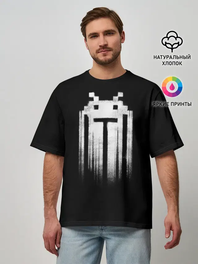 Мужская футболка оверсайз с принтом «Тетрис и денди — Space Invaders»