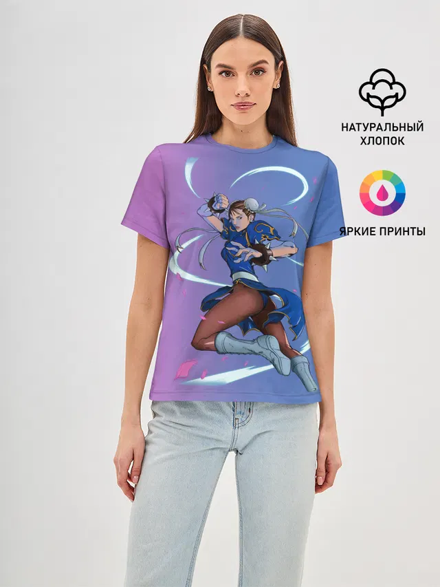 Женская базовая футболка с принтом «Dengerous Chun Li»