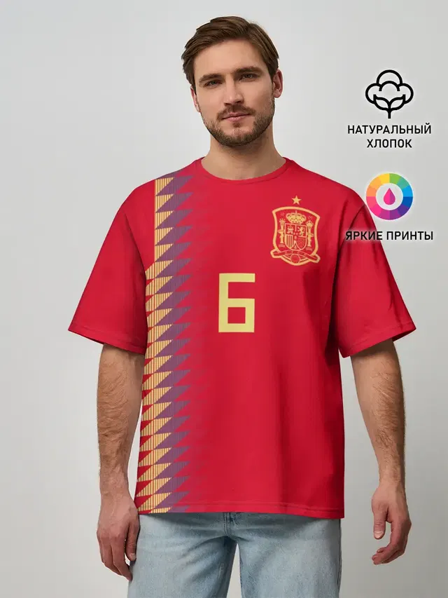 Мужская футболка оверсайз с принтом «Сборная Испании — Iniesta home WC 2018»