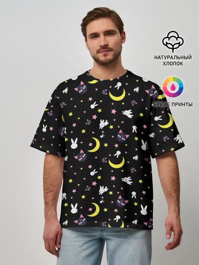 Мужская футболка оверсайз с принтом «Sailor Moon Pattern»