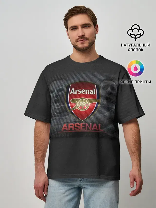 Мужская футболка оверсайз с принтом «Арсенал — Arsenal. Fly Emirates»