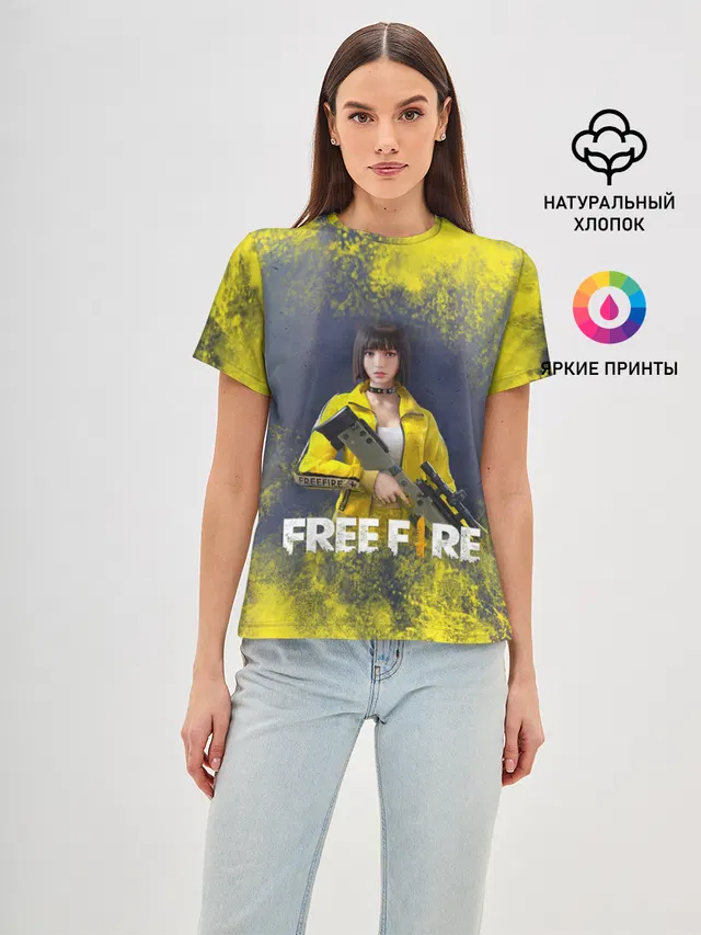 Женская базовая футболка с принтом «Garena Freefire Батлграунд — БАТЛГРАУНД»