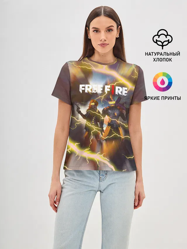 Женская базовая футболка с принтом «Garena Free Fire — FREEFIRE — ФРИФАЕР»